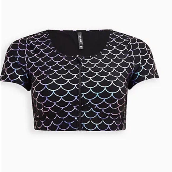 TORRID NWT ZIP FRONT SHORT SLEEVE ACTIVE SWIM TOP & SWIM BIKER SHORT. - Picture 4 of 8